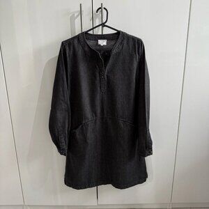 Fat Face Long Sleeve Black Denim Dress Smock Pintuck Peasant